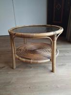 rieten salontafel met glas, Huis en Inrichting, Ophalen, Gebruikt, 50 tot 100 cm, Rond