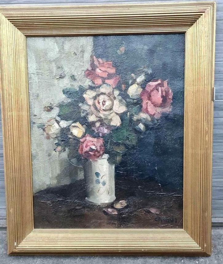 Huile sur toile nature morte signe Gustave camus, Antiek en Kunst, Kunst | Schilderijen | Klassiek, Ophalen of Verzenden