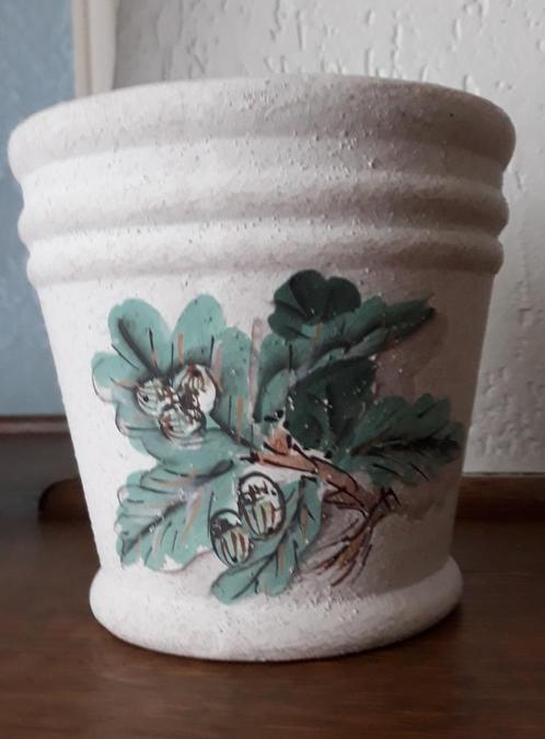 keramieken bloempot handgeschilderd mat wit 2 modellen p.st, Tuin en Terras, Bloempotten, Zo goed als nieuw, Aardewerk, Binnen