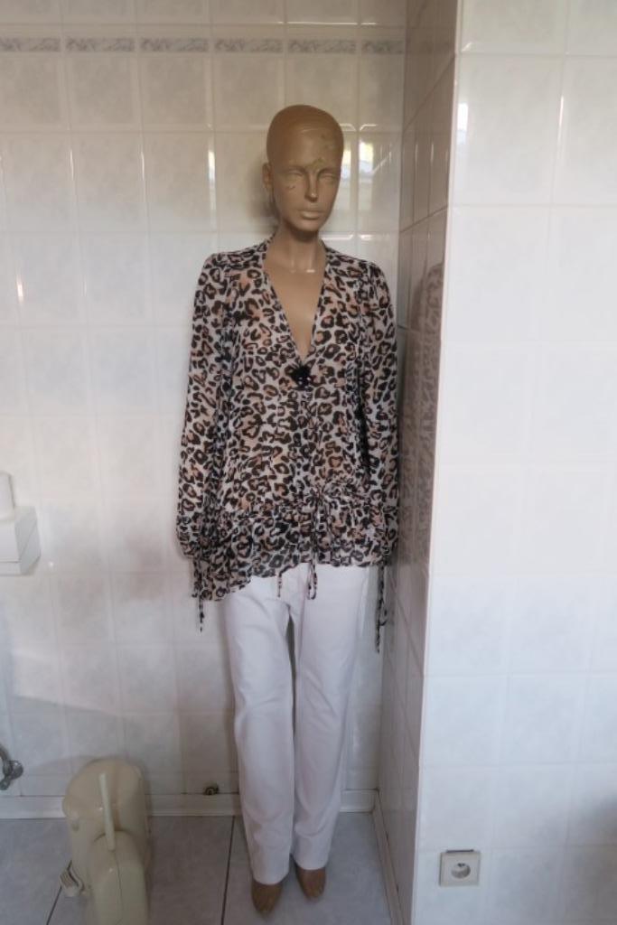 Blouse nieuw print zwart bruin Ermanno Scervino mt 42(it46), Kleding | Dames, Blouses en Tunieken, Nieuw, Maat 42/44 (L), Overige kleuren