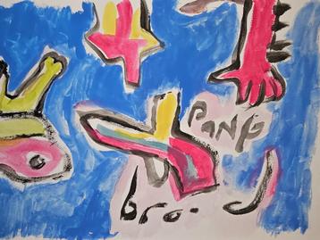 Herman Brood, œuvre unique, dessin acrylique signé sur papie