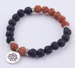 Armband Lotus van lava en Bodhi Beads - maat naar wens, Verzenden, Nieuw, Elastiek, Met bedels of kralen