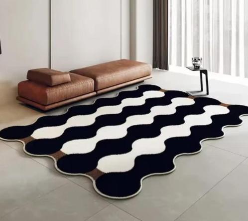 Onregelmatig zwart wit golftapijt Design 180x280cm, Huis en Inrichting, Stoffering | Vloerbedekking, Nieuw, Tapijt, Wit, Zwart