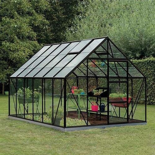 ACD serre zwart gelakt 257 x 384 cm - 9,9 m2 met aluminium o, Tuin en Terras, Kassen, Gebruikt, Kweekkas, Aluminium, Glas, Ophalen