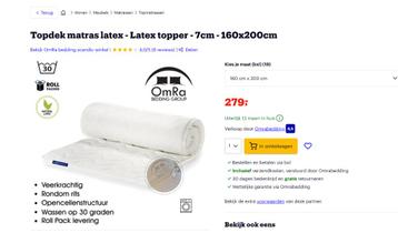 Topdek matras latex topper 7cm 160x200cm Nieuwstaat disponible aux enchères