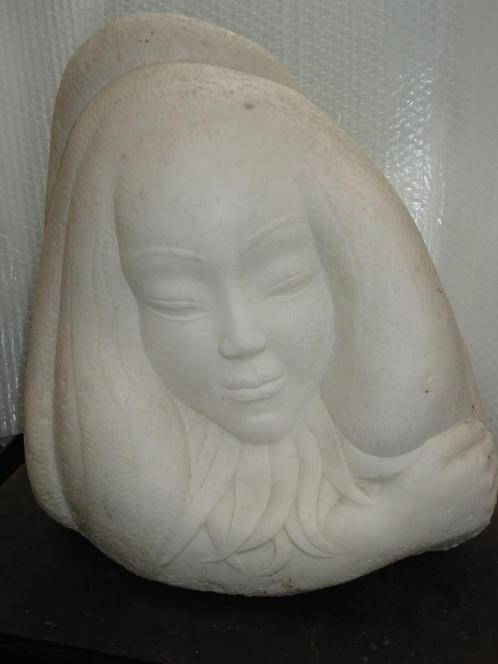 Ad. DAENEN Liège buste femme africaine marbre blanc 'Soleil', Antiquités & Art, Art | Sculptures & Bois, Enlèvement