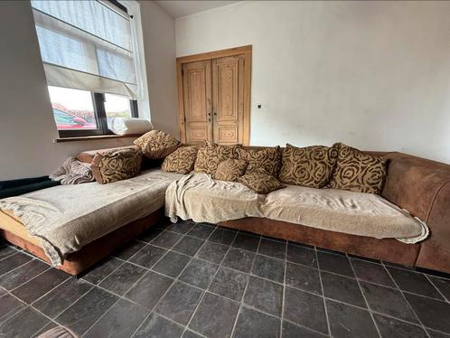 Hoekzetel leder met stoffen kussens 320x200x110 cm, Huis en Inrichting, Zetels | Complete zithoeken, Gebruikt, Leer, Ophalen