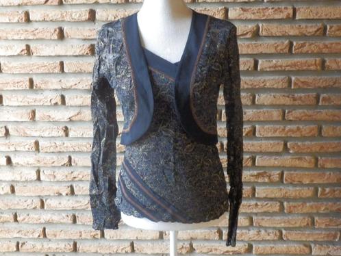 (6) - ensemble boléro + top femme t.38 noir doré, Kleding | Dames, Blouses en Tunieken, Zo goed als nieuw, Maat 38/40 (M), Zwart