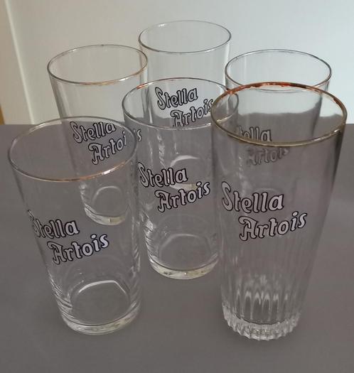 Stella glazen, 5 boerkes en 1 ribbel glas allen 25 cl, Collections, Verres & Petits Verres, Utilisé, Verre à bière, Enlèvement