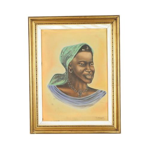 Authentiek Vintage Schilderij Portret op Doek Vrouw Congo 58, Antiek en Kunst, Kunst | Schilderijen | Klassiek, Ophalen of Verzenden