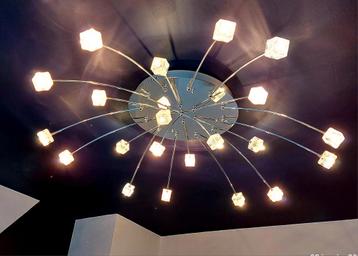 Grote design plafondlamp in verchroomd metaal en glas beschikbaar voor biedingen