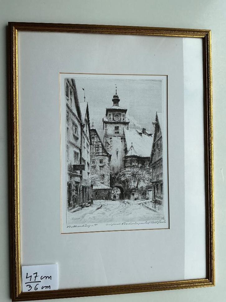 mooie ets van de Weisser Turm in Rothenburg (Duitsland), Antiek en Kunst, Kunst | Etsen en Gravures, Verzenden