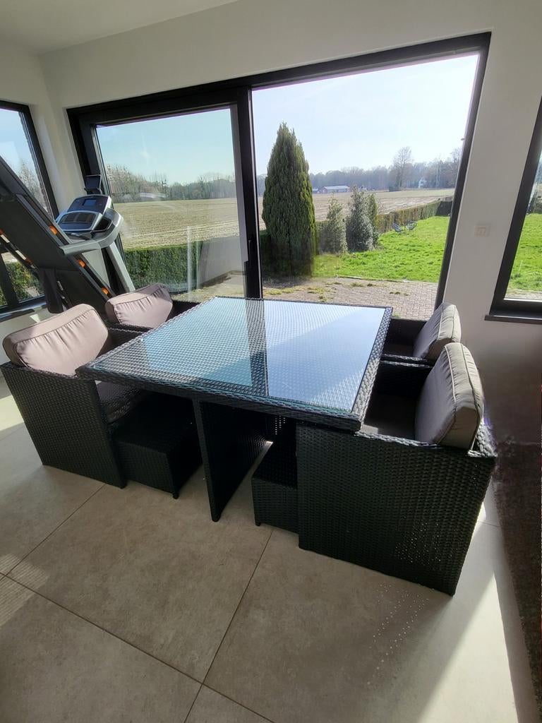 Ensemble de jardin/table à manger en osier Fun Lodge - 4 pla, Jardin & Terrasse, Ensembles de jardin, Salons de jardin, Osier