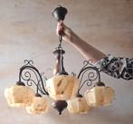 Art Deco luster met lampenkappen van uraniumglas, Ophalen of Verzenden