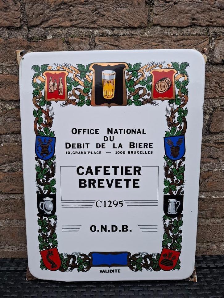 Origineel emaillebord brevet cafetier (emaillerie belge), Verzamelen, Merken en Reclamevoorwerpen, Zo goed als nieuw, Reclamebord