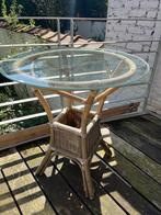 Table en osier avec plateau en verre, Jardin & Terrasse, Tables de jardin, Enlèvement, Utilisé, Rond, Osier