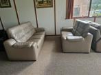 TAUPE BUFFELLEDEREN SALON MET RELAX 3 EN 2 ZIT, Ophalen, Gebruikt, Leer