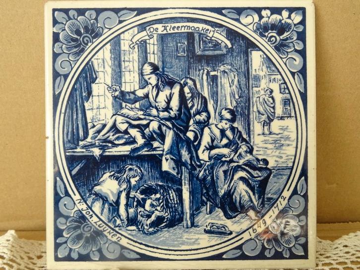 Carrelage bleu de Delft carrelage Le tailleur 15x15cm, Antiquités & Art, Curiosités & Brocante, Enlèvement ou Envoi