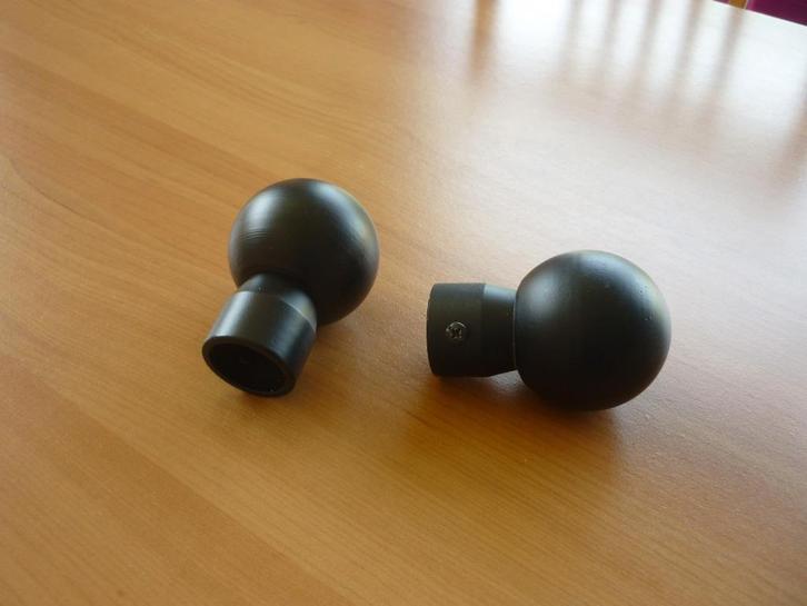 2 zwarte matte ronde gordijnroede uiteinden rond eindstukken, Maison & Meubles, Ameublement | Rideaux & Stores à lamelles, Enlèvement ou Envoi