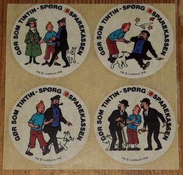 Kuifje 4 stickers Spørg 4 autocollants Tintin Hergé 70s disponible aux enchères