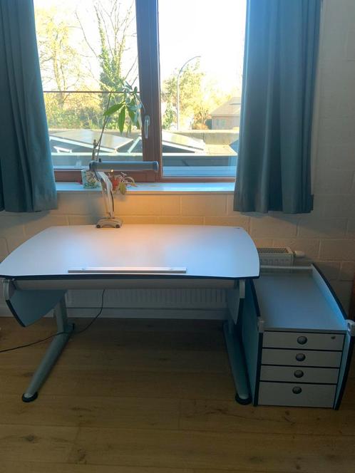 Moll verstelbare bureau met lamp en ladekast, Huis en Inrichting, Bureaus, Gebruikt, Bureau, In hoogte verstelbaar, Ophalen