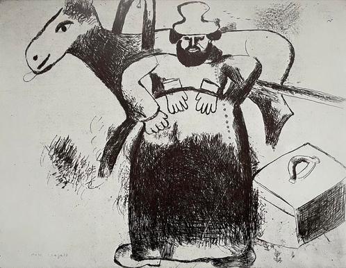 Marc Chagall - Le conducteur d'âne - Tirage N/B - 67 x 46 cm, Antiquités & Art, Art | Lithographies & Sérigraphies, Enlèvement ou Envoi