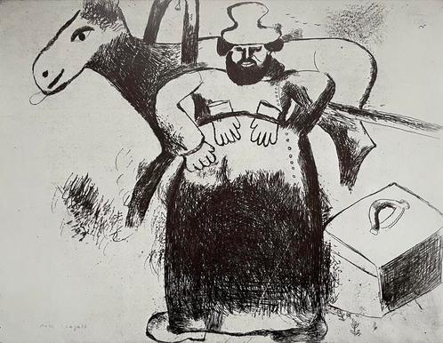 Marc Chagall - De ezeldrijver - Prent Z/W - 67 x 46 cm, Antiek en Kunst, Kunst | Litho's en Zeefdrukken, Ophalen of Verzenden