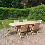 Expositiemodel van 3 maanden: ovale tafel van 240 cm + 6 tea, Ophalen, Meer dan 8 zitplaatsen, Teakhout, Zo goed als nieuw