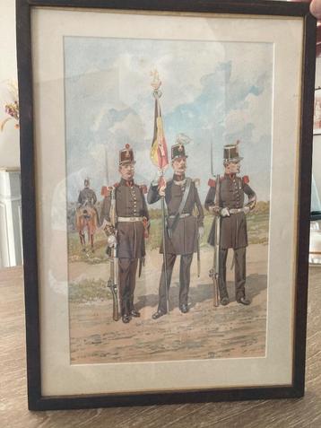 Aquarel Louis Geens : militairen ( zie besch.)