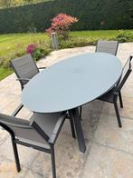 Moderne tuinset met ovale tafel en vier stoelen, Ophalen, Zo goed als nieuw, Aluminium, Tuinset