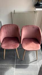 Chaises chair stoel Nordic pink velvet 2 pc, Comme neuf, Deux chaises rose en velour avec pied en bois tres bonne etat, Bois, Autres couleurs