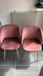 Chaises chair stoel Nordic pink velvet 2 pc, Deux chaises rose en velour avec pied en bois tres bonne etat, Twee, Zo goed als nieuw