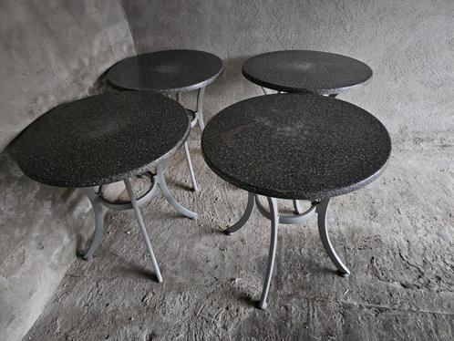 4 Tuintafels met grijs marmeren-look blad, Tuin en Terras, Tuintafels, Gebruikt, Rond, Metaal, Ophalen