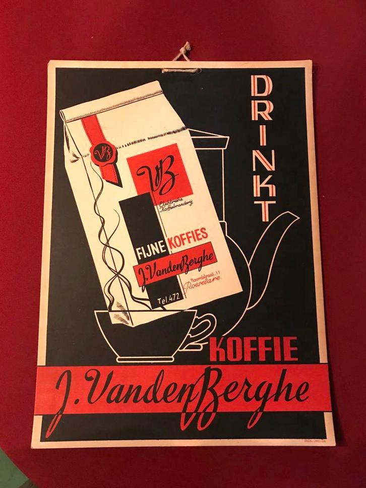 Kartonnen Reclamebord J. Vandenberghe Koffie, Verzamelen, Merken en Reclamevoorwerpen, Gebruikt, Reclamebord, Ophalen of Verzenden