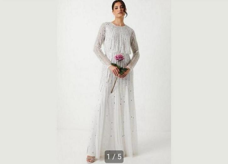 Coast Trouwjurk XS ivory-zilver lange mouwen Nieuw modern!, Kleding | Dames, Trouwkleding en Trouwaccessoires, Nieuw, Trouwjurk