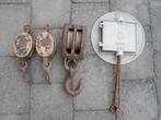 3 poulies de bateau anciennes + gaufrier gratuit (années 193, Antiquités & Art, Antiquités | Outils & Instruments, Enlèvement ou Envoi