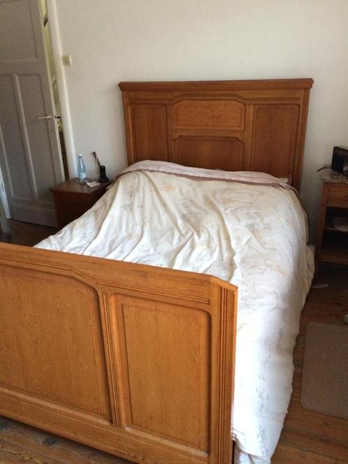 Massief eiken 2-persoonsbed met 2 lattenbodems, Huis en Inrichting, Slaapkamer | Bedden, Gebruikt, Twijfelaar, 140 cm, 200 cm