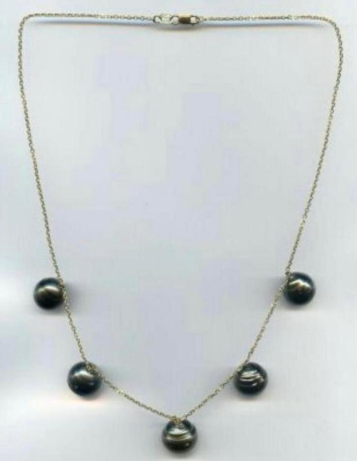 Superbe collier OR massif 14K avec 5 perles de mer de Tahiti, Bijoux, Sacs & Beauté, Colliers, Comme neuf, Or, Or, Enlèvement ou Envoi