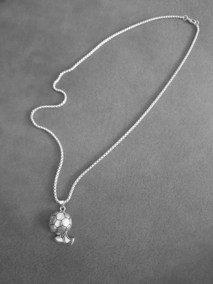 S'steel nieuw zilverkleur ketting + hanger voetbal kleurvast, Handtassen en Accessoires, Kettingen, Nieuw, Overige materialen