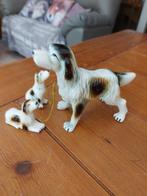 vintage porseleinen jachthond met puppy's, Enlèvement ou Envoi