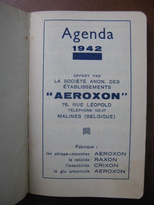 Agenda de poche 1942 - AEROXON, Antiquités & Art, Antiquités | Bureau & Affaires, Enlèvement ou Envoi