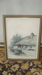 kadertje met print huisje, onleesbaar getekend, Antiek en Kunst, Ophalen of Verzenden