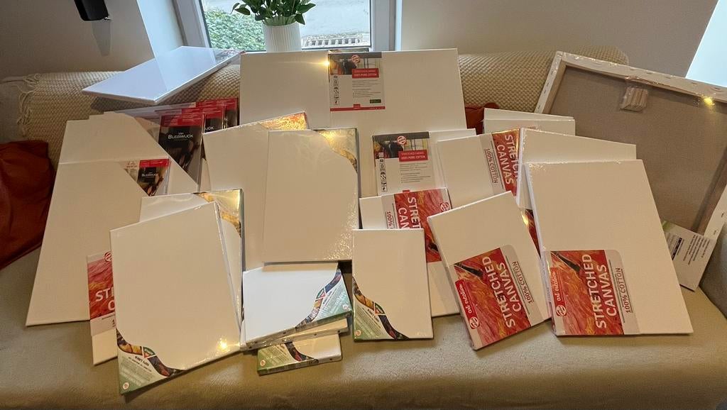 Set van 25 nieuwe doeken van linnen/linnen en katoen, Doe-het-zelf en Bouw, Schildersmaterialen, Nieuw, Ophalen of Verzenden