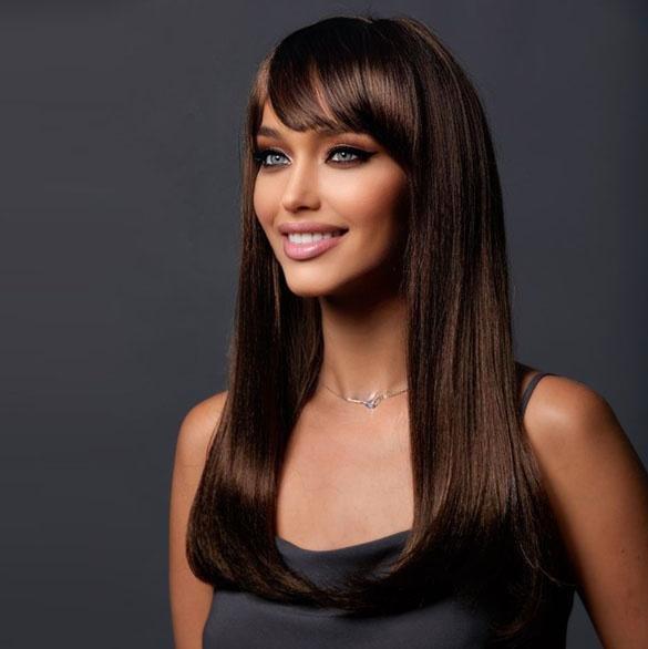 Pruik lang steil bruin haar model Kelly, Handtassen en Accessoires, Uiterlijk | Haarverzorging, Nieuw, Verzenden