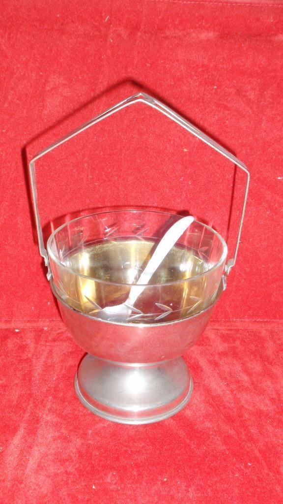 Metalen Art Deco suiketpot met origineel schaaltje, Antiek en Kunst, Antiek | Glaswerk en Kristal, Ophalen of Verzenden