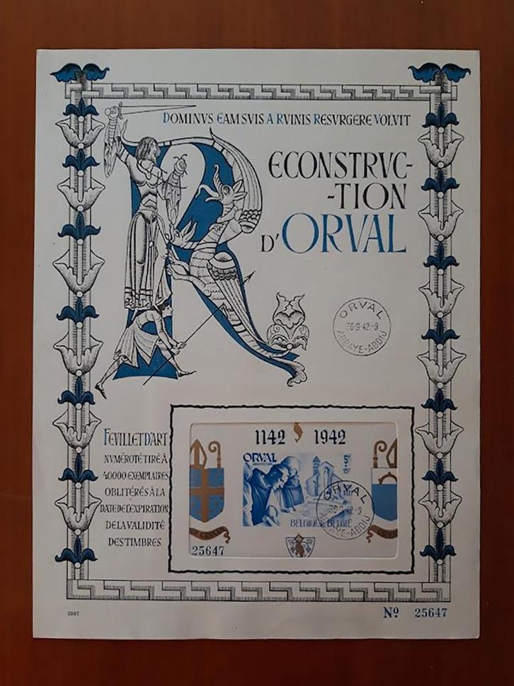 Belgium 1942 OBP BL19 FDC Orval Abbey nr. 25647 English blue, Postzegels en Munten, Postzegels | Europa | België, Gestempeld, 1e dag stempel