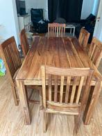 Eettafel plus 6 stoelen in zeer goed acaciahout, Ophalen