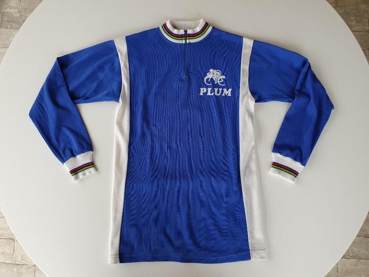 Vintage wielertrui Plum met regenboogaccenten, Sport en Fitness, Wielrennen, Gebruikt, Kleding, Ophalen of Verzenden