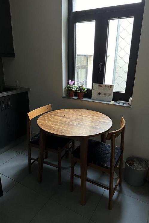 Ronde Tafel Massief Acasia & 2 Stoelen, Huis en Inrichting, Tafels | Eettafels, Zo goed als nieuw, 50 tot 100 cm, 50 tot 100 cm