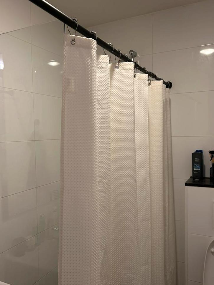 Wafel douchegordijn sneldrogend en uitschuifbare douchestang, Huis en Inrichting, Badkamer | Badtextiel en Accessoires, Zo goed als nieuw